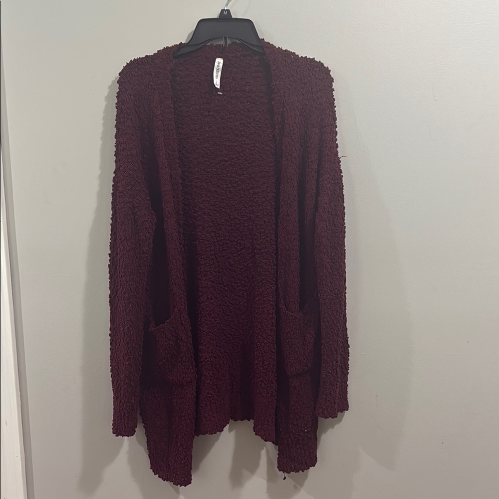 Zenana Outfitters Burgundy Open-Front Sweater